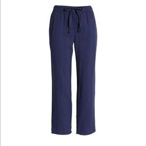 Caslon Nordstrom pull on pants textured cotton navy blue small NWT